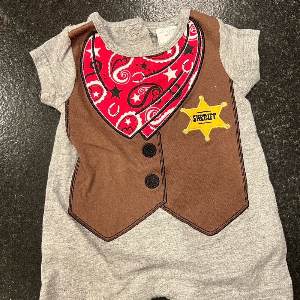 Starting Out Sheriff Romper - Red, Brown, and Yellow